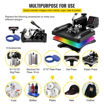 8 in 1 Combo Heat Press Machine  T-Shirt Maker