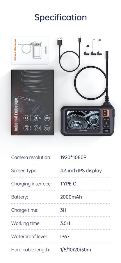 XIBUZZ™ Industrial Endoscope Camera 8mm Lens IP67 Waterproof 8 LEDS