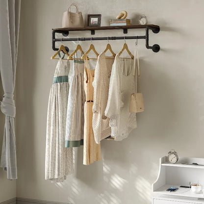 FlexGear™ Industrial Pipe Clothes Rack with Top Shelf and 3 Hooks
