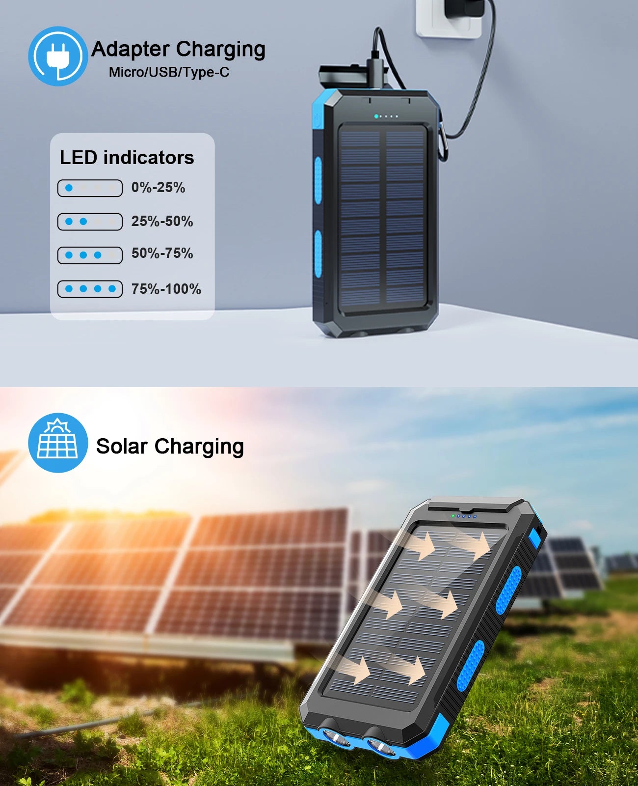 XIBUZZ™ Waterproof Outdoor Solar Power Bank 38800mAh