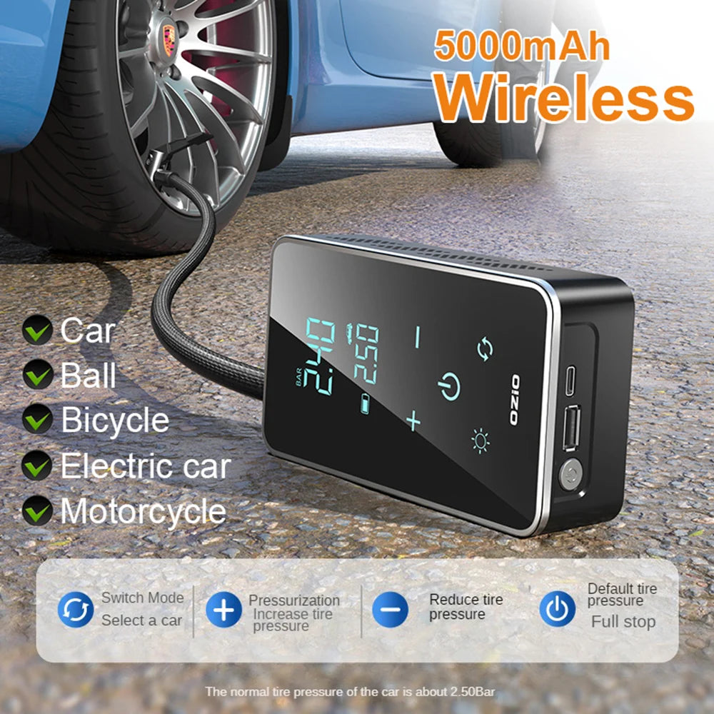 Wireless Air Pump 150psi Touch Screen Portable Electric Tire Inflator For Car Bicycle Motorcycle Mini Air Compressor Injector
