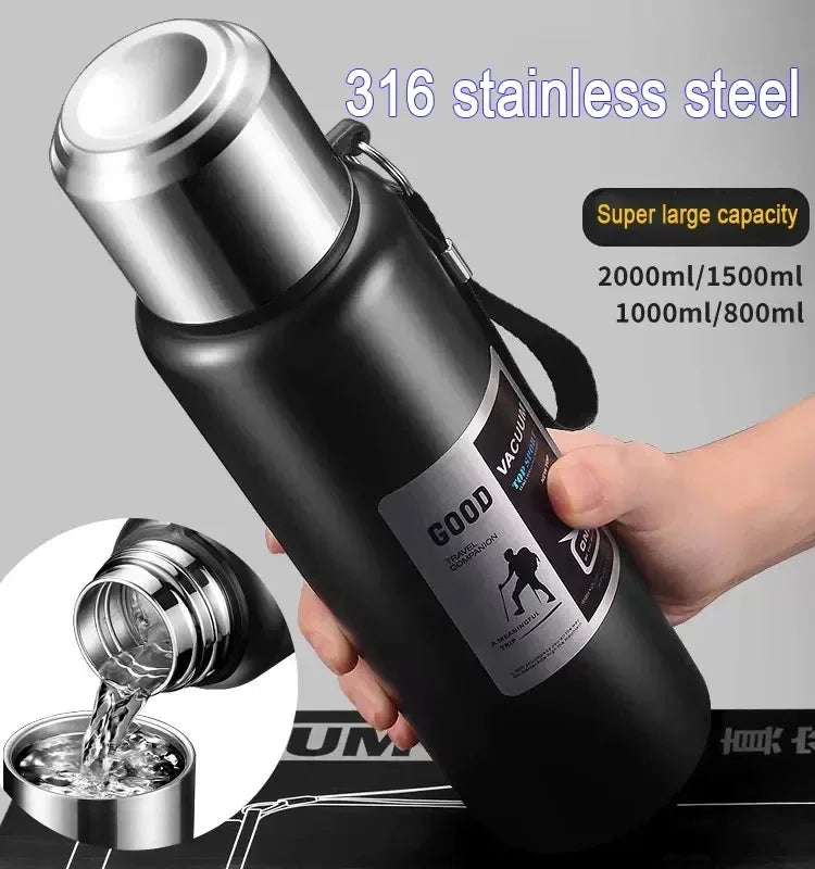 2000ml Large Capacity Cold Thermal Thermos Tumbler - Stainless Steel Insulated Tea Coffee Water Bottle | 48-Hour Insulation