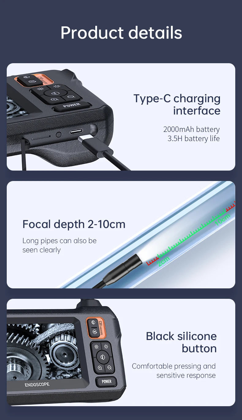 XIBUZZ™ Industrial Endoscope Camera 8mm Lens IP67 Waterproof 8 LEDS