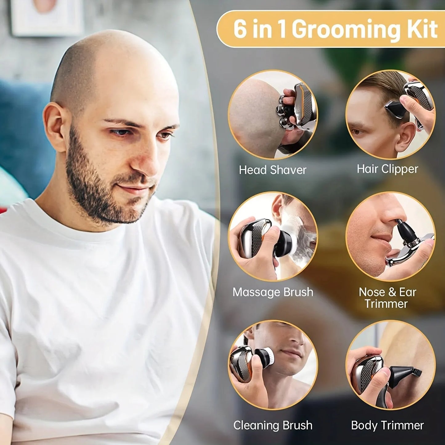 FlexiGear™ Men's Rechargeable Cordless Shaver  6 In 1  + USB  Fast Charging Adapter