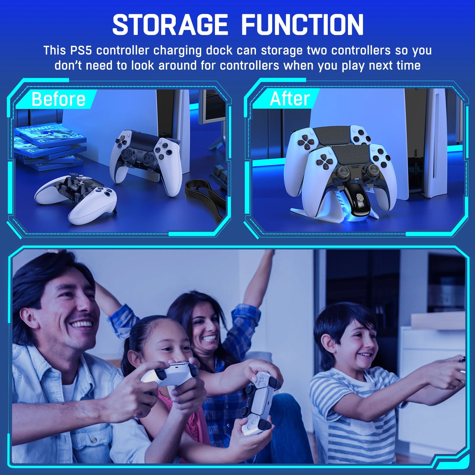 Dual Controller Charger For PS5 Charging Dock Station Dualsense Controllers with USB C Cable For PS5