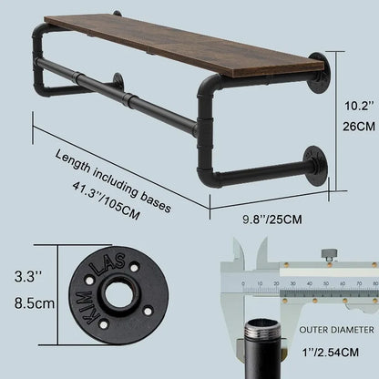 FlexGear™ Industrial Pipe Clothes Rack with Top Shelf and 3 Hooks
