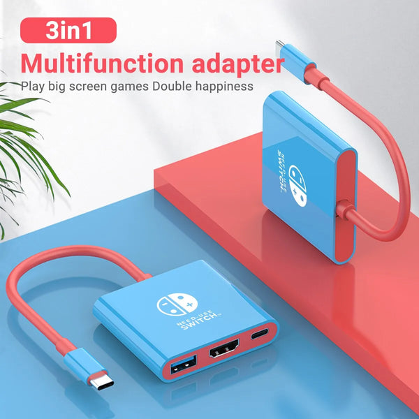 XIBUZZ Adaptateur multiport 3 en 1 compatible avec Nintendo Switch - Hub USB-C avec HDMI et USB 3.0 parfait pour les voyages et les jeux