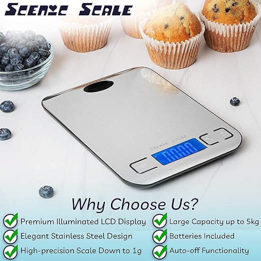 Digital Food Scale - 5000g Capacity, 1g Accuracy, Clear LCD Display