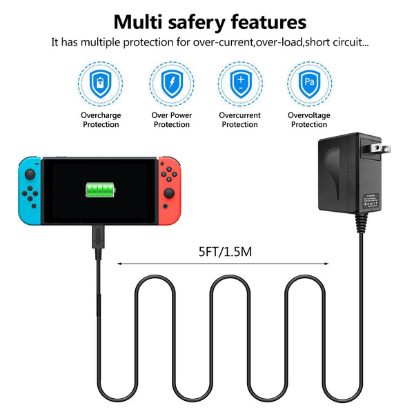 5FT USB C Nintendo Switch Fast Charging AC Adapter TV Mode 15V/2.3A