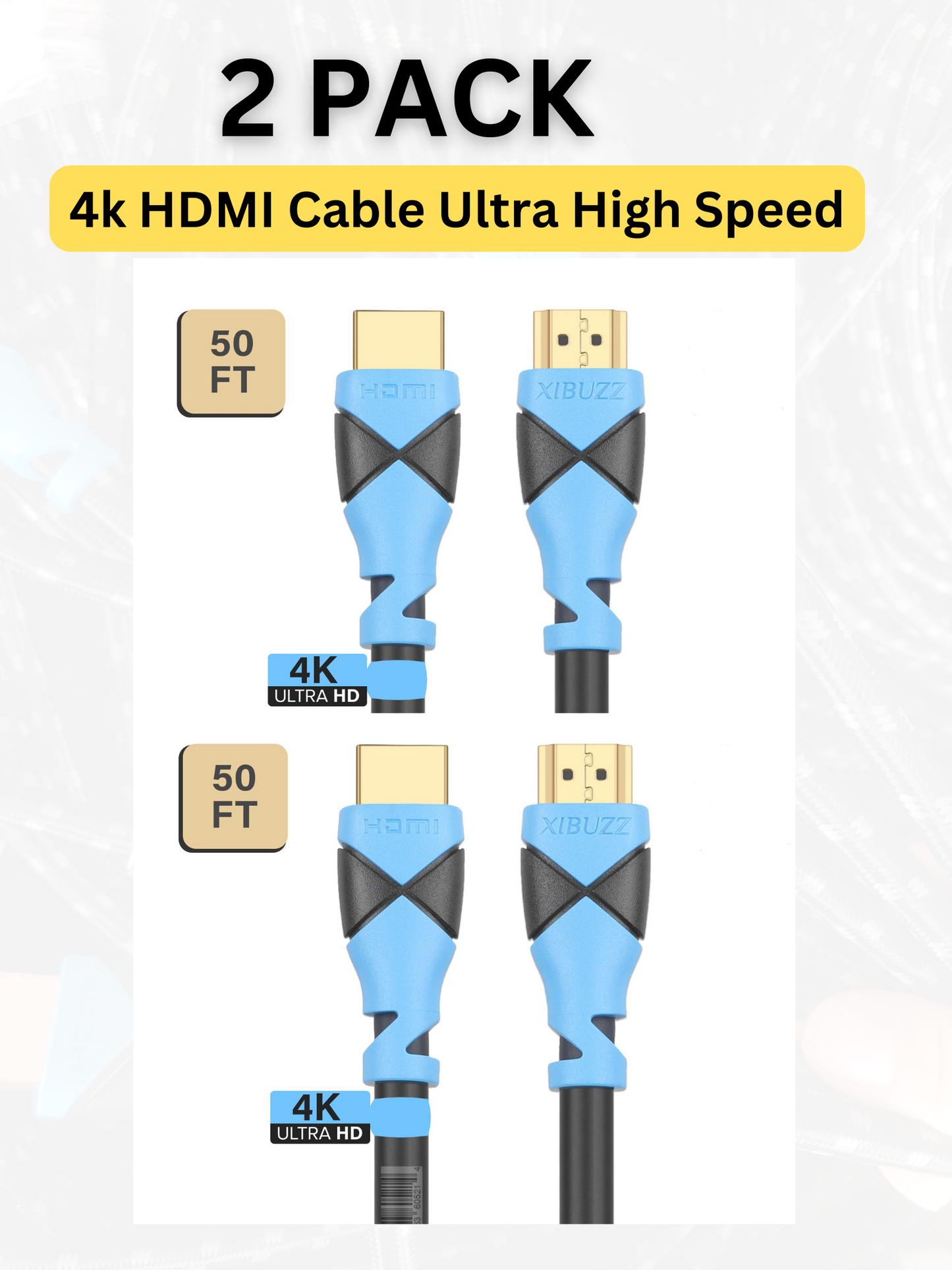 XIBUZZ™ 50ft HDMI 2.1 Cable 4K@120Hz 8K@60Hz & 48Gbps