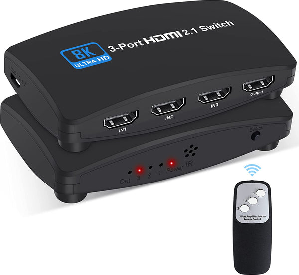 Commutateur Bluetooth HDMI 2.1 avec entrées 3 en 1, prise en charge 8K et 120 Hz