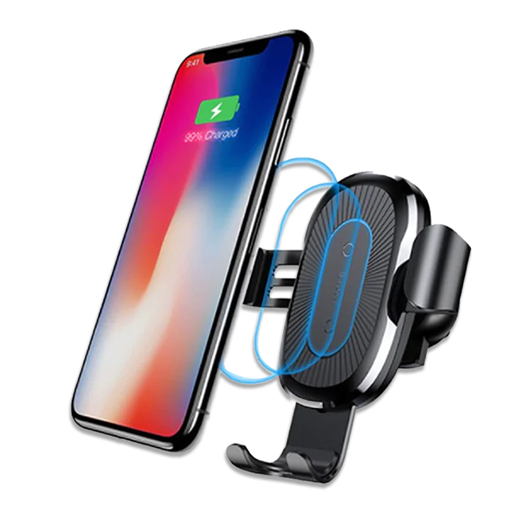 Suporte para telefone XIBUZZ para carro com carregador sem fio para telefone com montagem de fixação automática para montagem em carro compatível com iPhone, Galaxy e outros telefones de 4,7-6,5 polegadas habilitados para Qi-preto 1 pacote