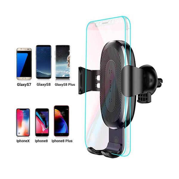 Suporte para telefone XIBUZZ para carro com carregador sem fio para telefone com montagem de fixação automática para montagem em carro compatível com iPhone, Galaxy e outros telefones de 4,7-6,5 polegadas habilitados para Qi-preto 1 pacote