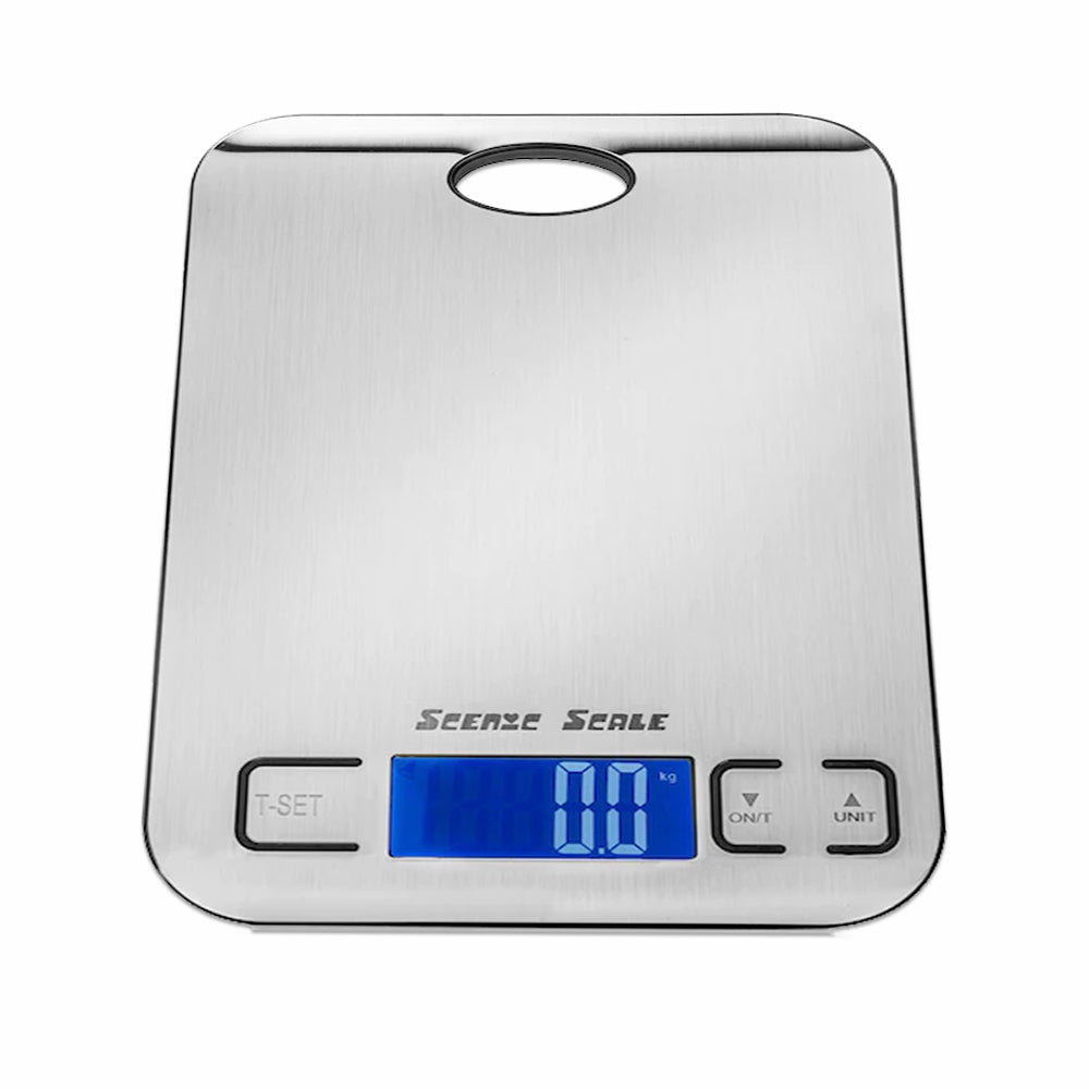 Balance alimentaire numérique de cuisine ScenicScale avec une capacité de 5 kg et une précision de 1 g en acier inoxydable.