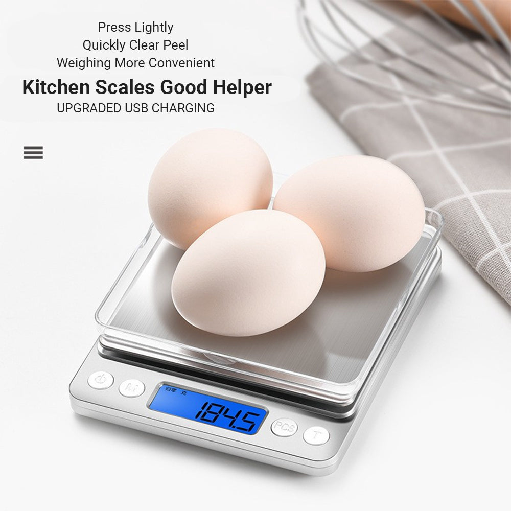 Food Scales For Kitchen 500g Capacity and 0.01g Accuracy with 2 Trays for Baking