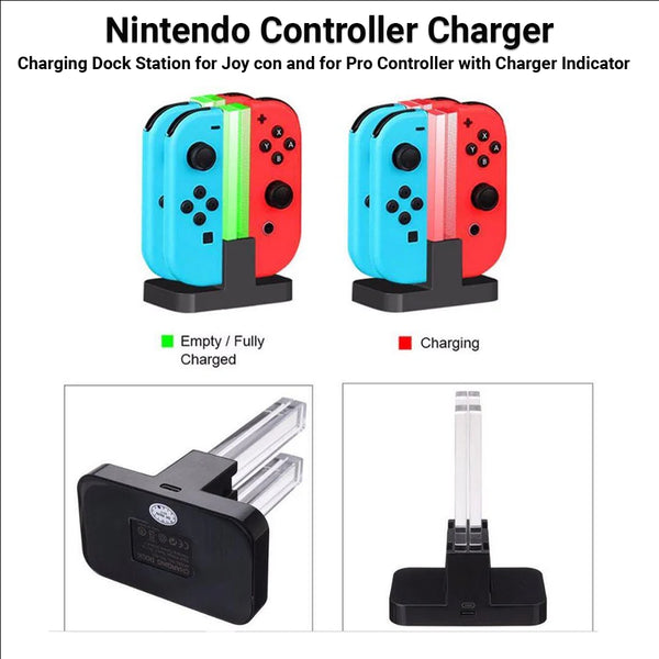 XIBUZZ Nintendo Controller Charger Dock Compatible with Nintendo Switch Charger & OLED Model for Joycon, Charging Dock Station for Joy con and for Pro Controller with Charger Indicator- Black