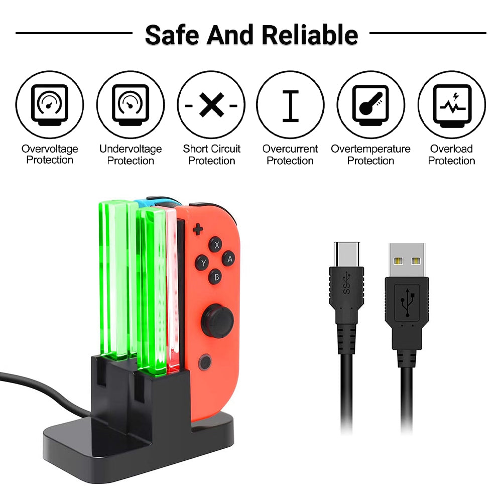 Nintendo Controller Charger Dock Compatible with Nintendo Switch Charger & OLED Model for Joycon, Charging Dock Station for Joy con and for Pro Controller with Charger Indicator- Black
