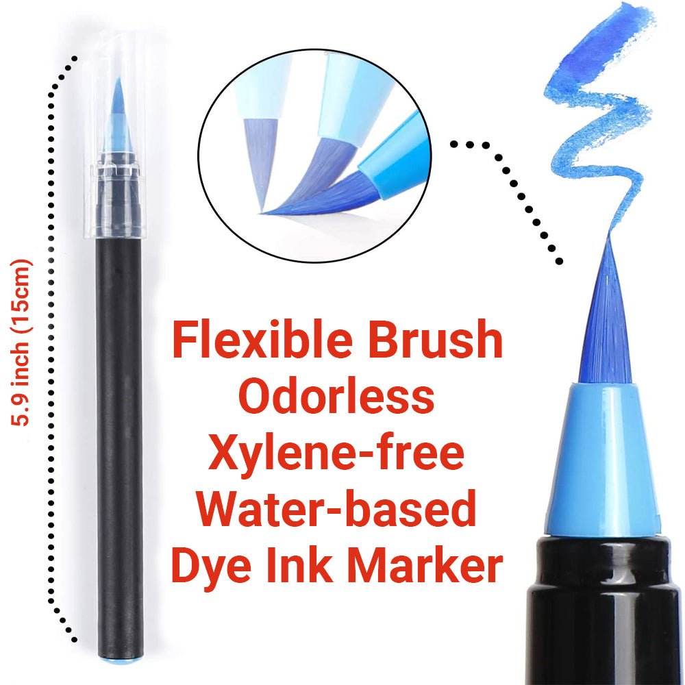Real Brush Pens of 48 Colors for Watercolor Painting with Flexible Nylon Brush Tips.