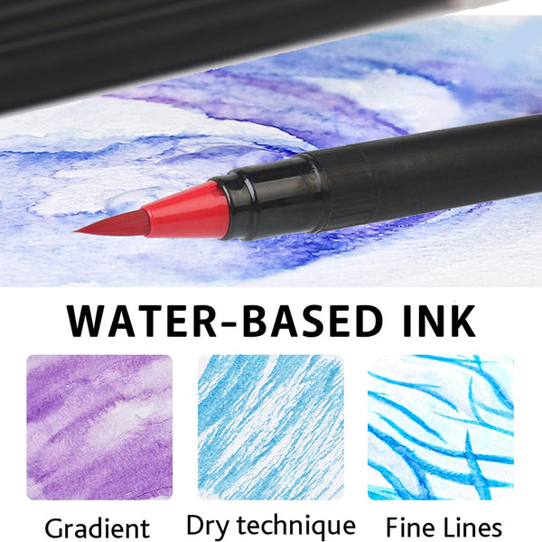 Real Brush Pens of 48 Colors for Watercolor Painting with Flexible Nylon Brush Tips.