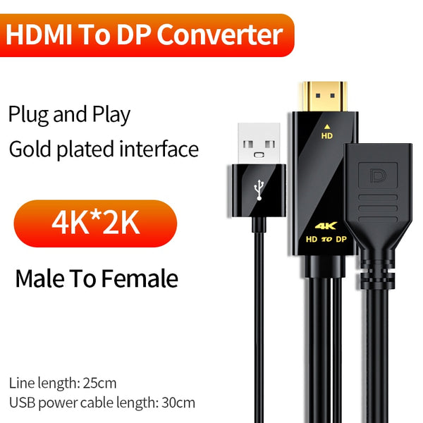 Câble convertisseur HDMI vers Displayport 4K 60HZ (mâle vers femelle) pour ordinateur portable, PC, PS4, XBox