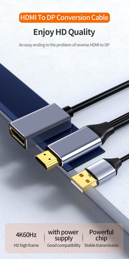 XIBUZZ™ HDMI to Displayport Converter Cable4K 60Hz (Male To Female) For Laptop, PC, PS4, XBox