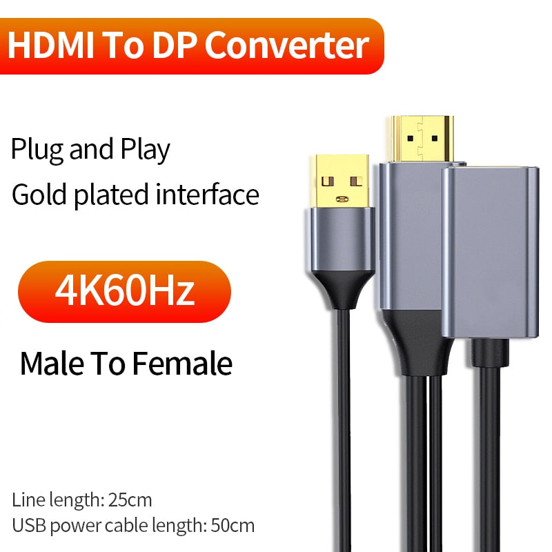 Câble convertisseur HDMI vers Displayport 4K 60HZ (mâle vers femelle) pour ordinateur portable, PC, PS4, XBox