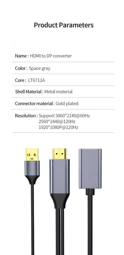 XIBUZZ™ HDMI to Displayport Converter Cable4K 60Hz (Male To Female) For Laptop, PC, PS4, XBox