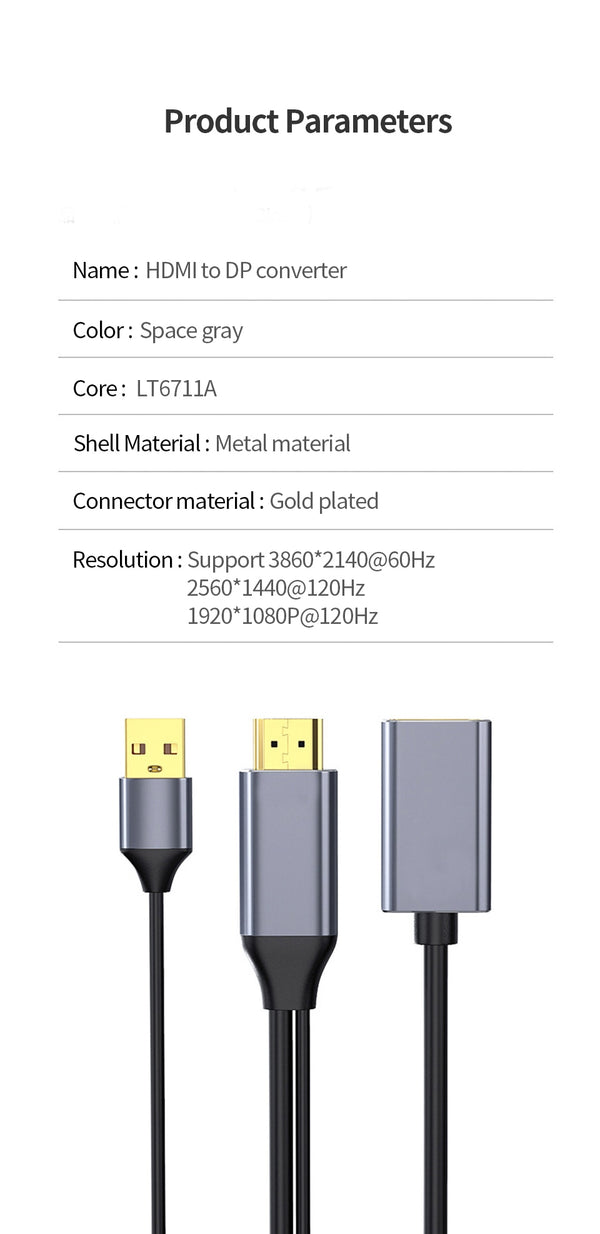 Cabo conversor HDMI para Displayport 4K 60HZ (macho para fêmea) para laptop, PC, PS4, XBox
