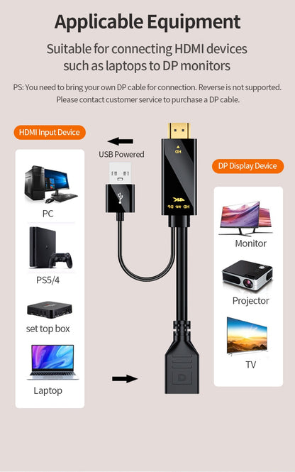 XIBUZZ™ HDMI to Displayport Converter Cable4K 60Hz (Male To Female) For Laptop, PC, PS4, XBox