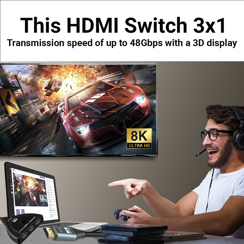 8K HDMI2.1 Switcher Cable 3-by-1