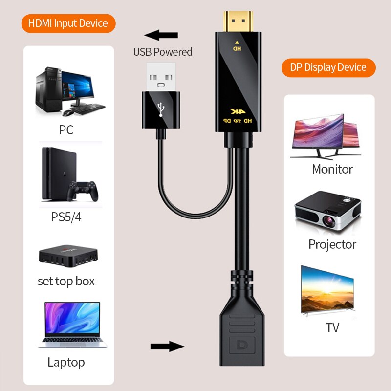 XIBUZZ™ HDMI to Displayport Converter Cable4K 60Hz (Male To Female) For Laptop, PC, PS4, XBox