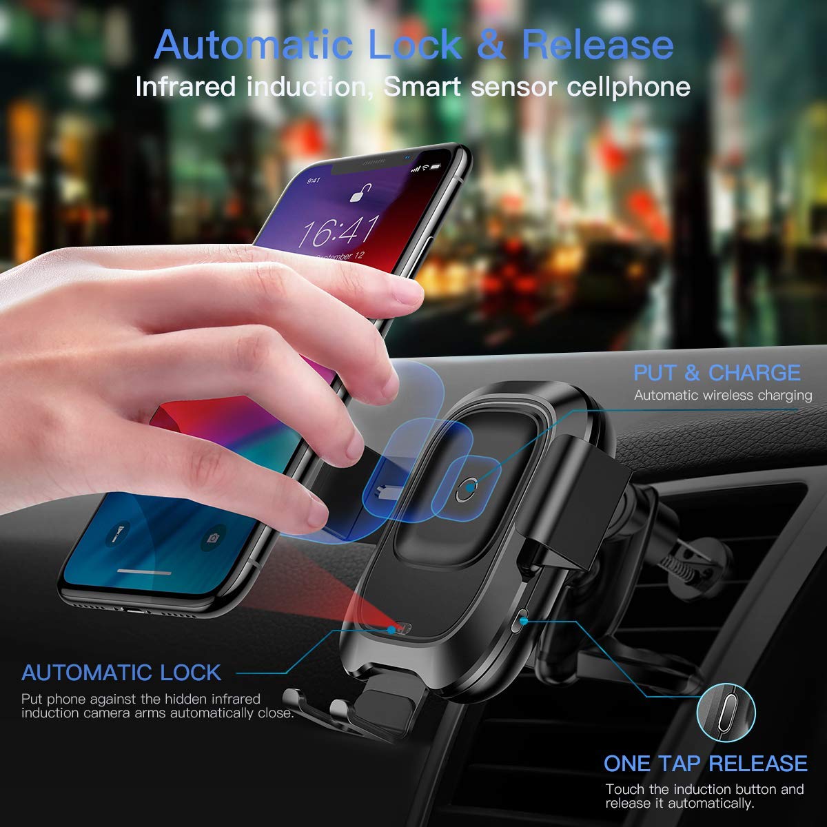 2 In 1 Car Phone Car Holder and Qi Wireless Charger  for iPhone and Samsung