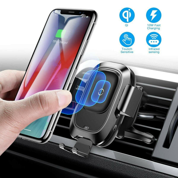 Support de voiture pour téléphone de voiture 2 en 1 et chargeur sans fil Qi pour iPhone et Samsung