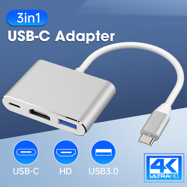 Conector 3 em 1 USB C para HDMI.