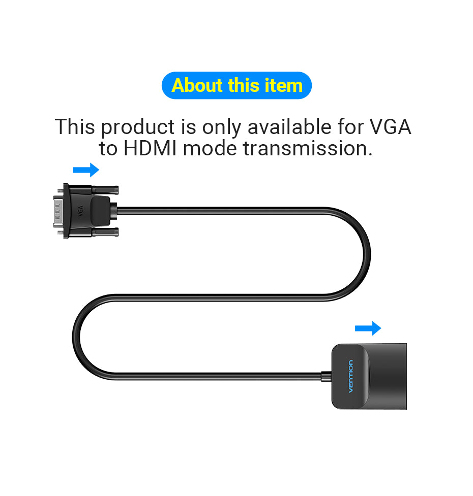 Cabo conversor VGA macho para HDMI fêmea com áudio USB.