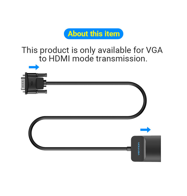 Cabo conversor VGA macho para HDMI fêmea com áudio USB.