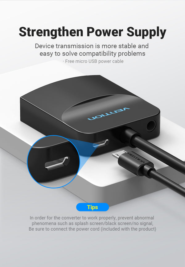 Câble convertisseur VGA mâle vers HDMI femelle avec audio USB.