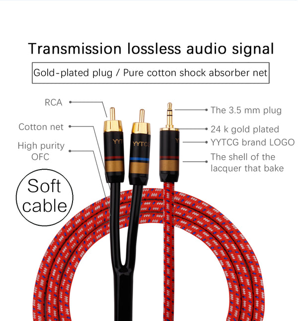 HiFi Stereo 3.5mm to 2RCA Audio Cable.