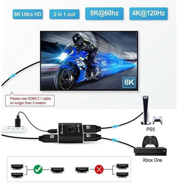 HDMI 2.1 switcher  2-In 1 with 120Hz Support